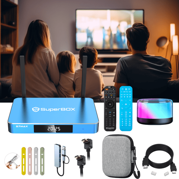 Latest Superbox S7 Max TV Box ,6K HD Super Box for TV with Remote Control&Christmas Mini Speaker