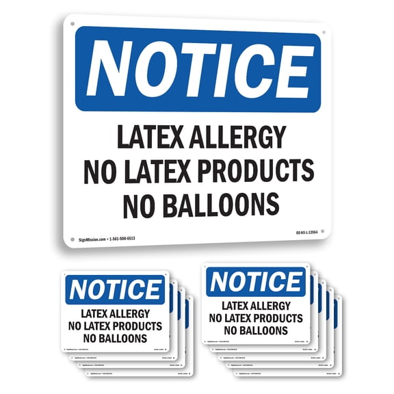 Latex Allergy No Latex Products No Balloons OSHA Notice Aluminum Sign 10 Inch x 7 Inch - 10 Pack