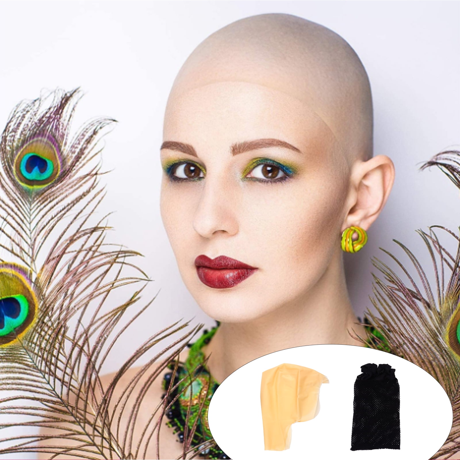 Latex Bald Cap 4pcs Makeup Latex Bald Caps Mesh Hair Net Wig Caps for