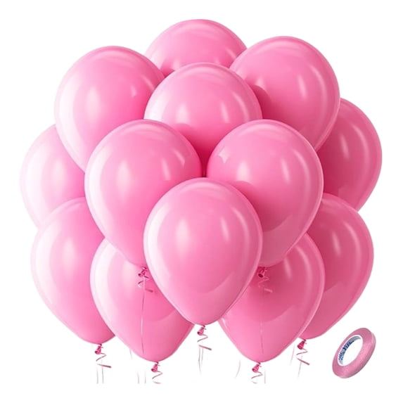 Latex Balloons 12 Inch, 100 Pack Pink Balloons with Assorted Ribbon, Round Party Balloons for Birthday Wedding Student Shower Graduation Decorations