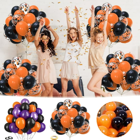 Latex Balloons under $5! Yannianjz 30-Pack 12 Inch Latex Balloons, Black Orange Confetti Metallic Sequin for Birthday Halloween Party Decoration, Helium Ready