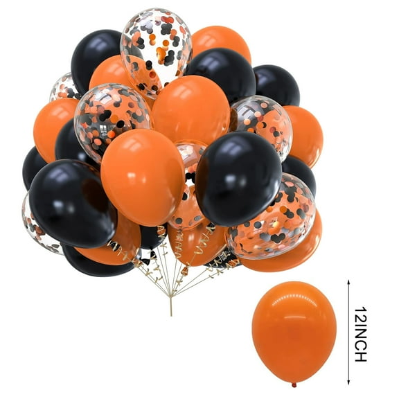 Latex Balloons Latex Balloons Set, 30-Pack 12-Inch Black Orange Confetti Balloons for Halloween Party Decorations, with Ribbon for Birthday Events, Helium or Air Fill for Long-Lasting Float 30-Pack