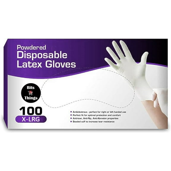 Latex Disposable Gloves, Comfortable, Powdered, 100 per Box (Extra Large)