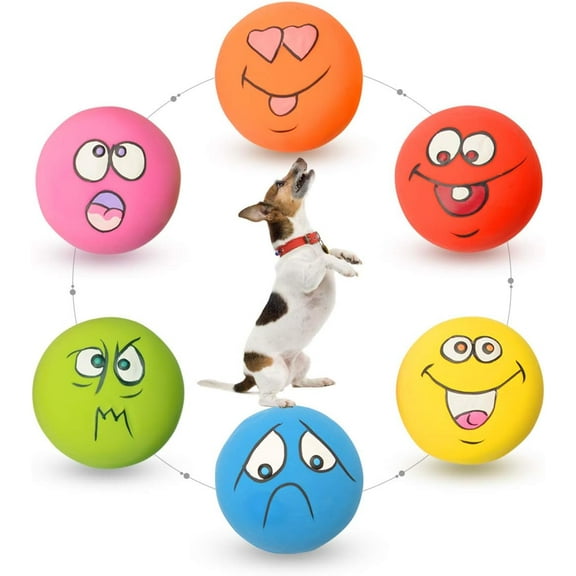 Latex Dog Squeaky Toys Rubber Soft Chewing Toy Fetch Play Balls for Puppy Small Pets 6pcs Mini, Breeds, 2.28"*2.28"*1.30"