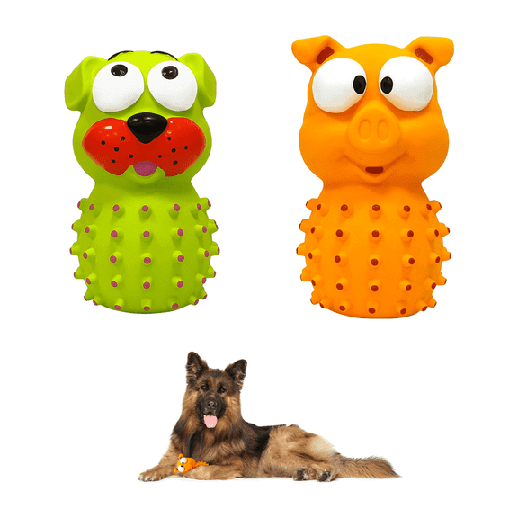 Latex Dog Toy for Aggressive Chewers,6.3 in Funny Pig & Dog Shaped Squeaky Chew Toys,Aggressive Chewers, Indoor & Outdoor Fetch Play,2-Pack