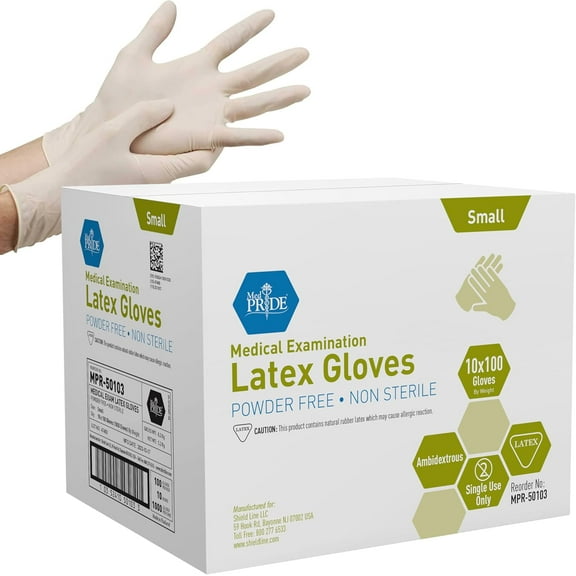 Med Pride Disposable Latex Gloves, 5 Mil Thick 1000 Count White Exam Gloves, Medical Grade, Powder-Free, Small
