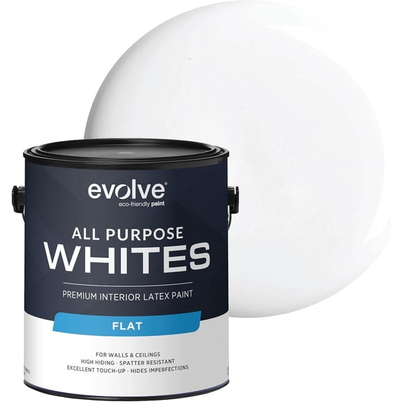 Evolve All-Purpose White Paint, Latex Flat Interior Paint for Walls and Ceilings, Bright White, 1 Gallon