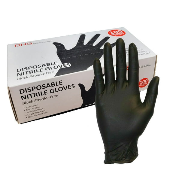 Latex Free Powder Free Black Nitrile Disposable Gloves, Food Handling, Cleaning Gloves Size L 100 Count