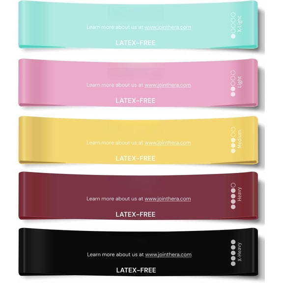 Latex Free Resistance Bands for Working Out - Set of 5 + Carrying Bag | Non Latex Mini Loop Workout Bands Resistance for Women and Men | Physical , Exercise and Pilates