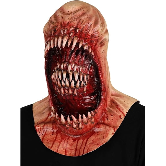 Latex Monster Halloween Mask with Two Mouths and Fangs for Cosplay Horror Parties