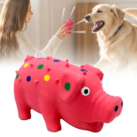 Latex Pig Dog Squeaky Toy, Oink Grunting Sound Squeaker, 8 Inch Durable Chew Squeeze Toy, Dental Biting Toy for Small Medium Dogs, Kill Boredom (Pink)