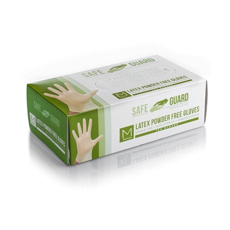 Latex Powder Free Disposable Gloves, White, Medium, 100 Count