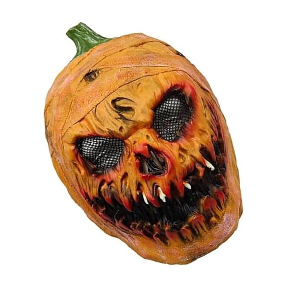 Latex Pumpkin Head Mask Scary Halloween Costume Prop with Realistic Detail for Adults Orange 10.2 In