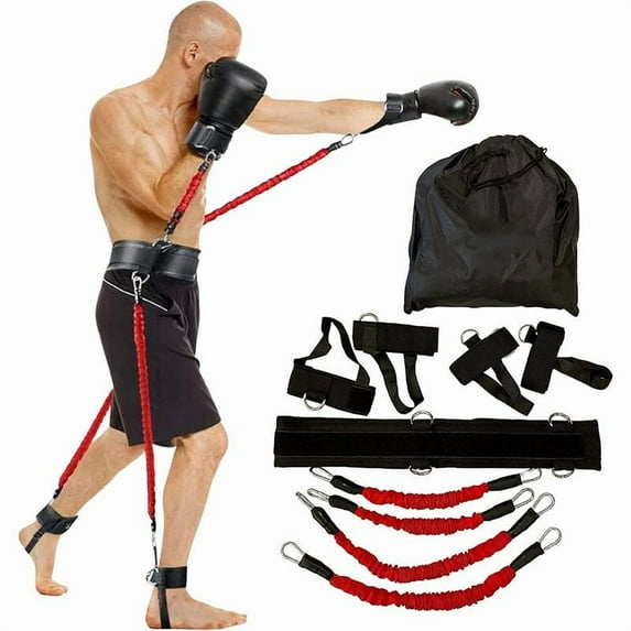 Latex Resistance Bands Boxing Set, Explosive Power Trainer, Pull-up Rope, Taekwondo Indoor Fitness Resistance Trainer (Red,30LBS)