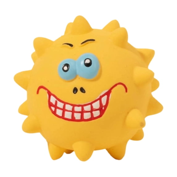 Latex Squeaky Spiky Ball Dog Toy Funny Face Interactive Pet Chew Toy for Teeth Cleaning Small Medium Dogs Yellow