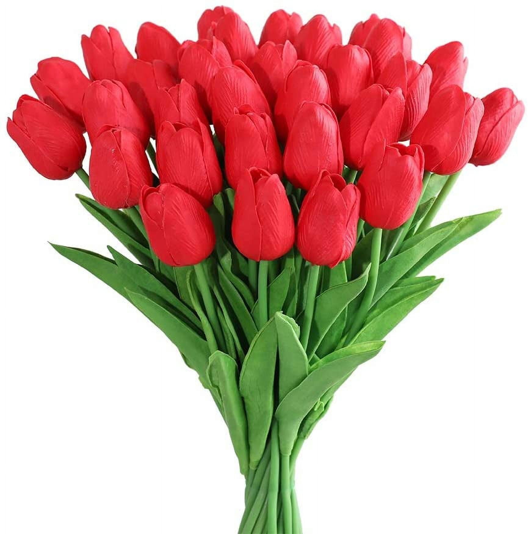 Latex Tulips Real Touch Pink Artificial Flowers Fake Tulips Arrangement Bouquet for Home Office Wedding Decor (Pink)