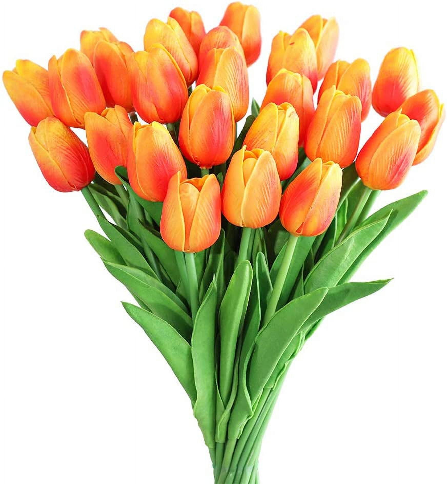Latex Tulips Real Touch Pink Artificial Flowers Fake Tulips Arrangement Bouquet for Home Office Wedding Decor (Pink)