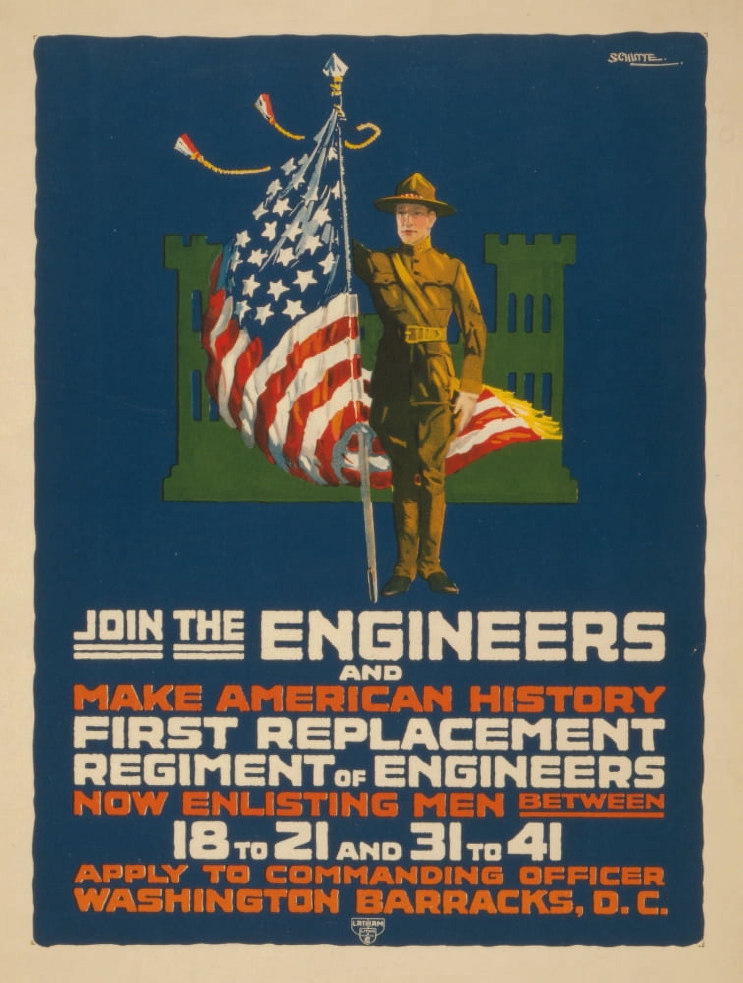 Latham Litho Poster 1917-1920 Join the engineers Canvas Art - Latham Litho (18 x 24)