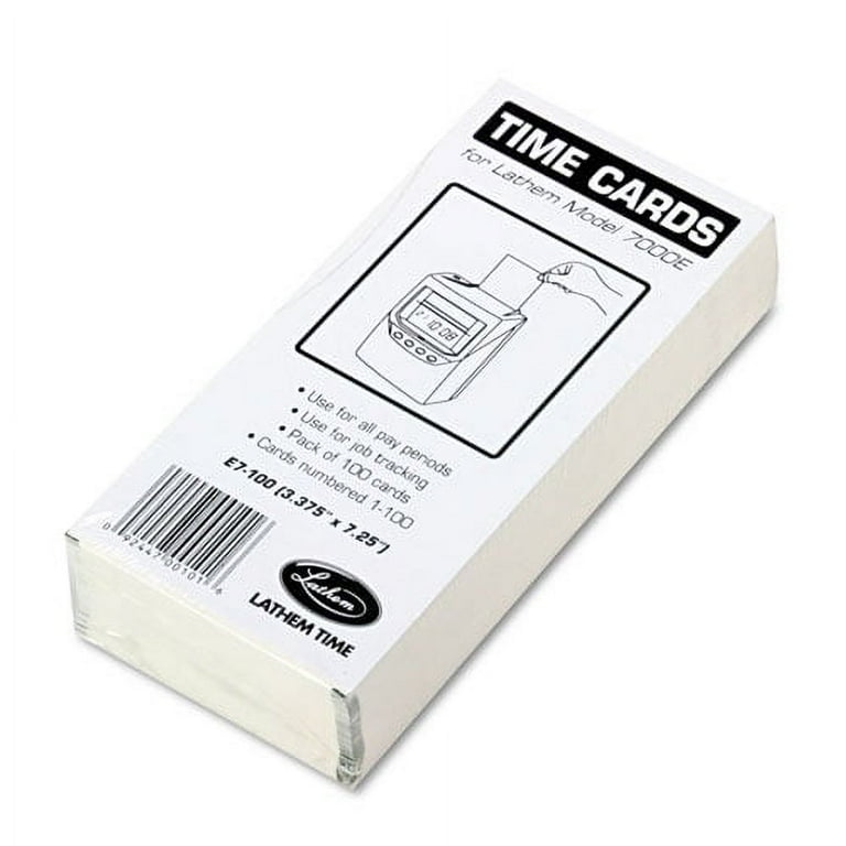 Time Clock Cards for Lathem Time 7000E, Two Sides, 3.5 x 7.25, 100/Pack Time Clock Cards for Lathem Time 7000E, Two Sides, 3.5 x 7.25, 100/Pack