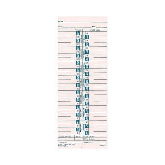 Lathem 2100/4000 BX/1000 Biweekly Cards