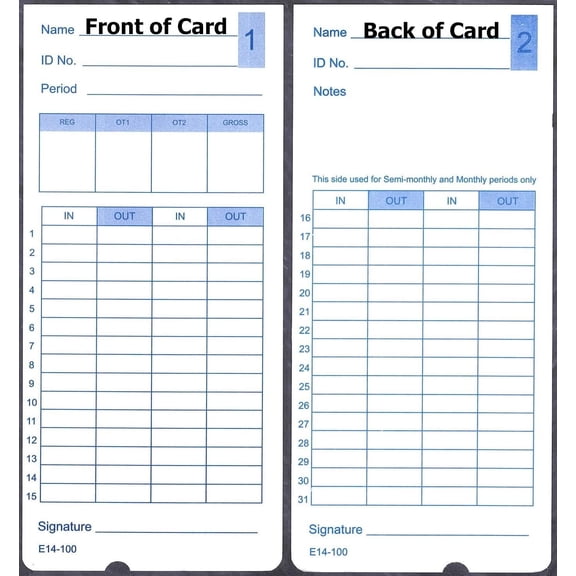 Compatible Lathem 400E Time Cards, Form E14, 4 Packs of 100
