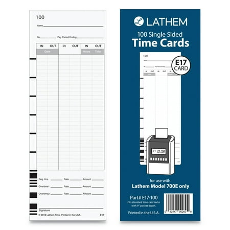 Lathem, LTHE17100, Model 700E Clock Single Sided Time Cards, 100 / Pack, White