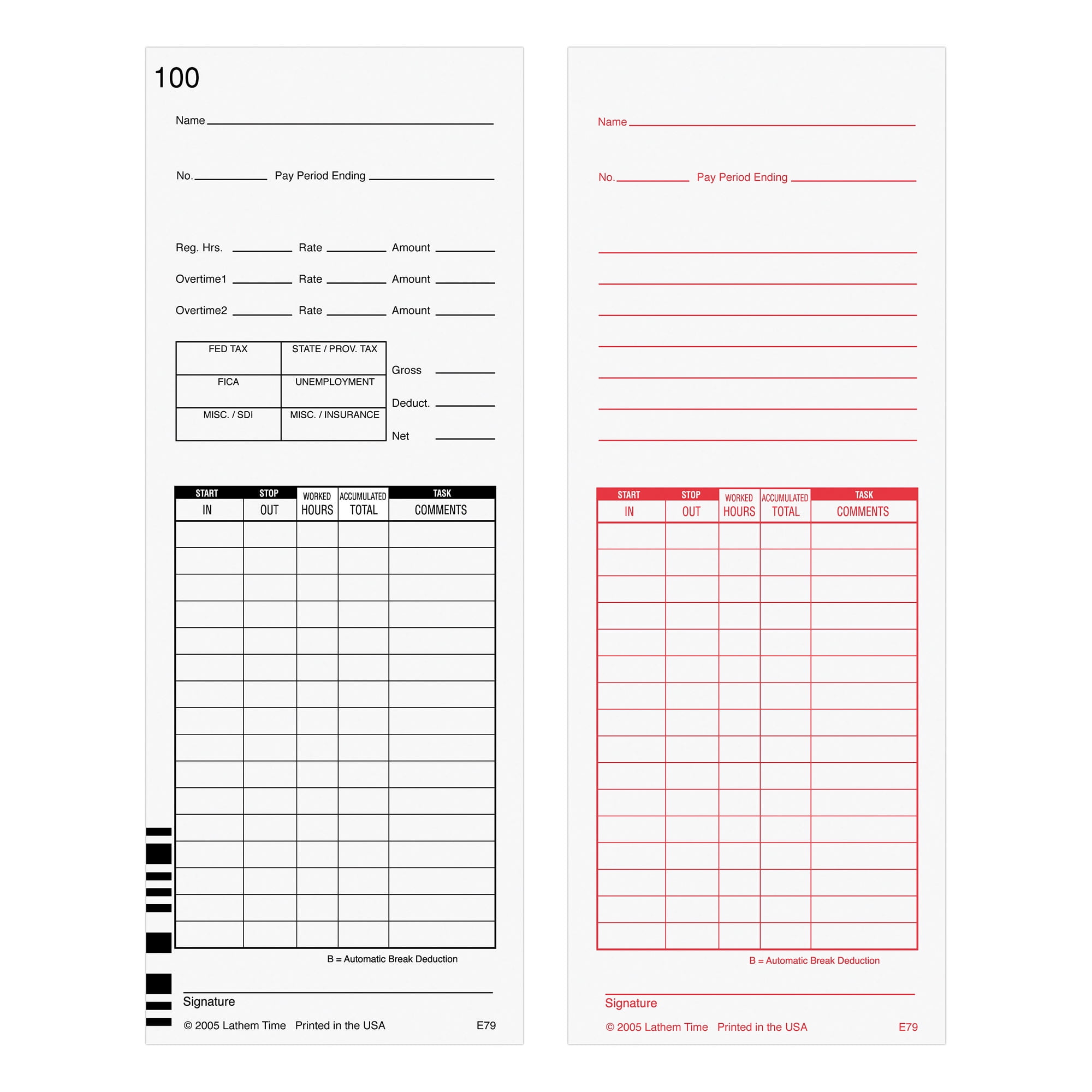 Lathem Time Cards, F/7000E, Numbered 1100, 2Sided, 3 3/8" x 9", White