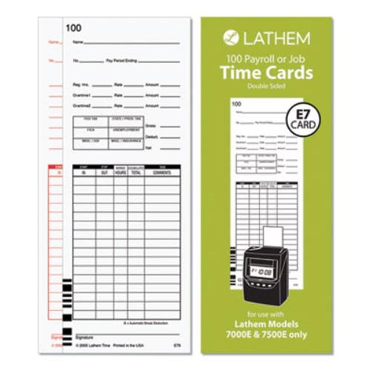 Lathem Time E79100 Time Cards For Lathem 7000e And 7500e Time Clocks