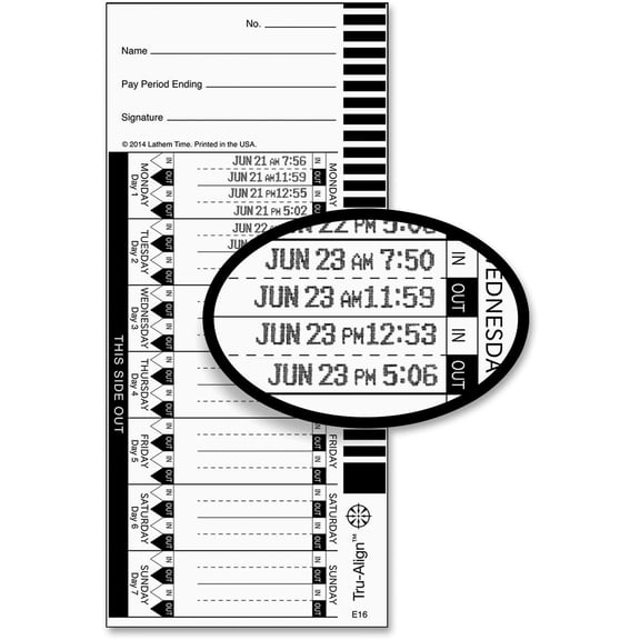 Lathem Time 16100 Time Card For Lathem Model 1600e