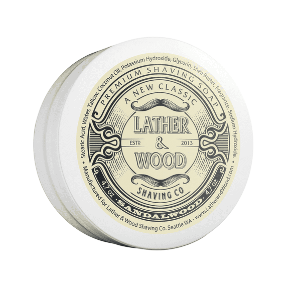Lather & Wood Shaving Soap for Men - Sandalwood Scent - Tallow - All Skin Types - 4.7oz