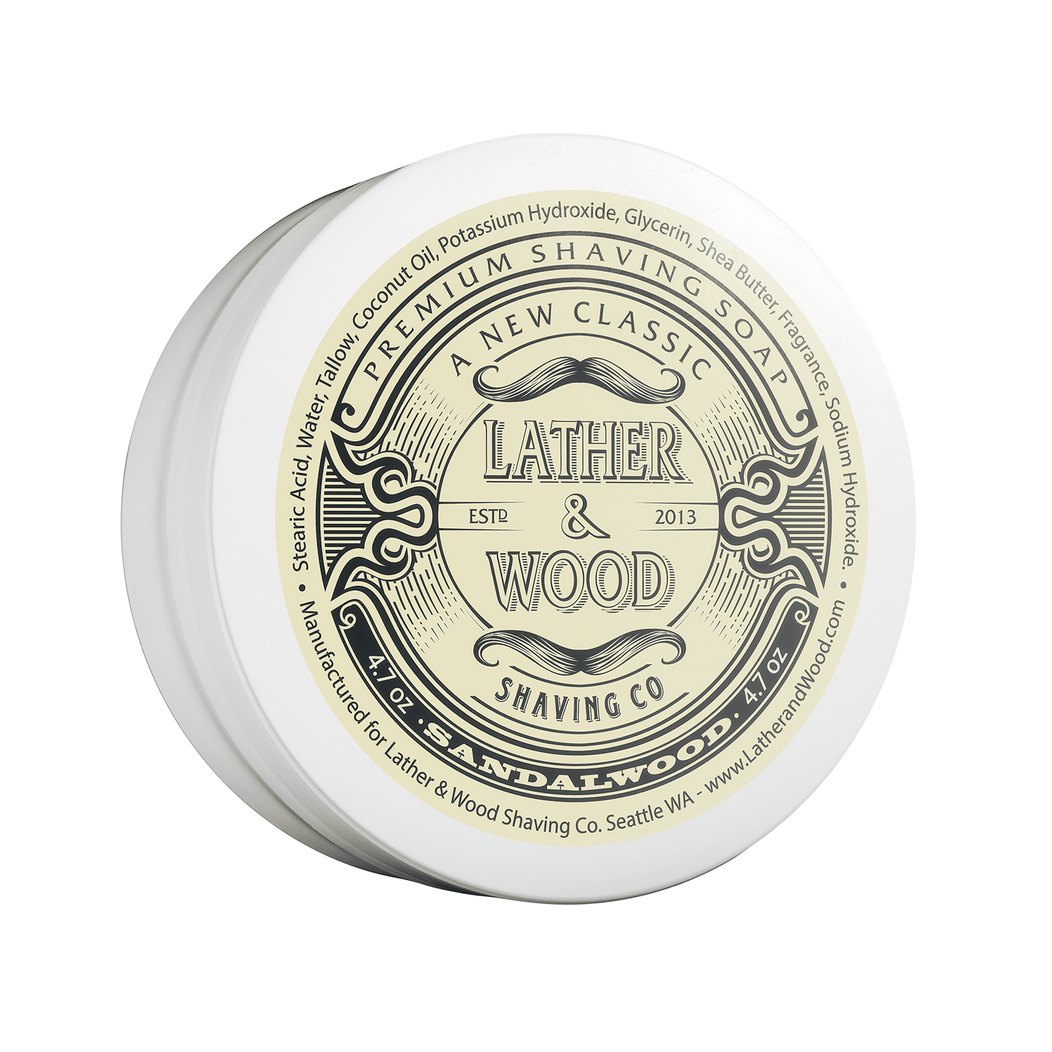 Lather & Wood Shaving Soap for Men Sandalwood Scent Tallow All