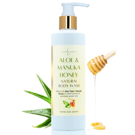 Aloe & Manuka Honey Natural Body Wash, Moisturizing Shower Gel for Sensitive Skin, 8 oz by LatherGreen
