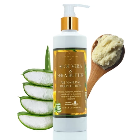 Aloe Vera & Shea Butter Natural Body Lotion for Deep Hydration & Skin Soothing, 8 oz by LatherGreen