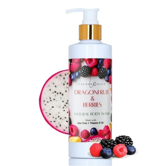 Dragonfruit & Berries Natural Body Wash, Exfoliating Shower Gel with Vitamin E Oil, 8 oz by LatherGreen