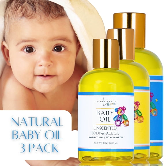 Natural Baby Oil Trio Hypoallergenic, Moisturizing & Soothing for Sensitive Skin 4 oz by LatherGreen
