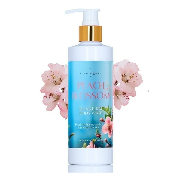Peach Blossom Natural Body Wash, Gentle Hydrating Shower Gel with Vitamin E, 8 oz by LatherGreen