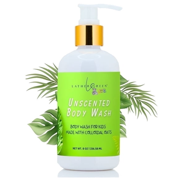 Unscented Kids Natural Body Wash - Fragrance-Free & Safe for All Skin with Vitamin E, 8 oz by LatherGreen