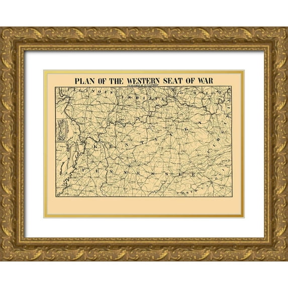 Lathrop 24x19 Gold Ornate Wood Framed with Double Matting Museum Art Print Titled - Western Seat of War Plan - Lathrop 1862