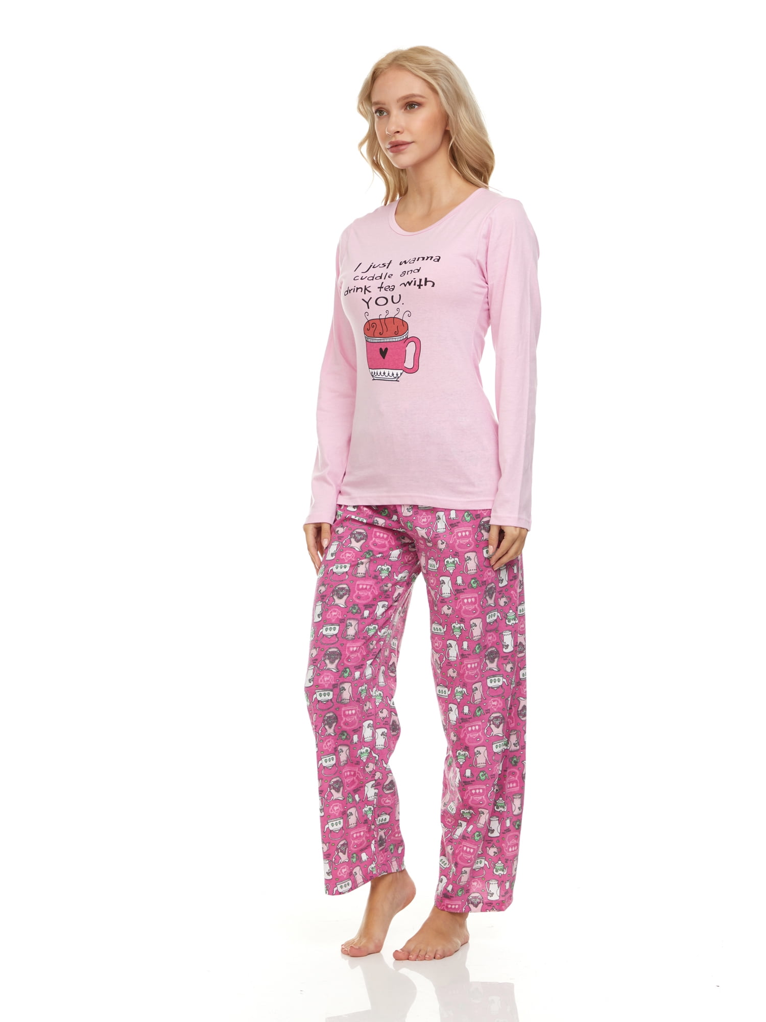 Lati Fashion 100 Cotton Women Pajamas Set Pants and Top Long Sleeve, 2Piece Female Pajamas Set