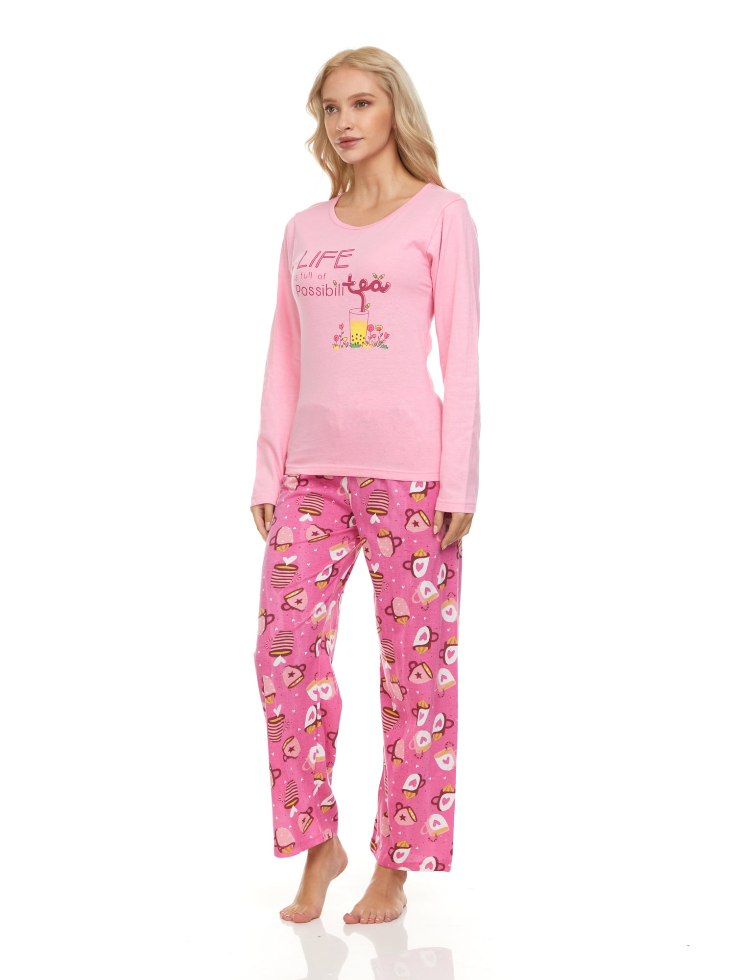 Lati Fashion 100 Cotton Women Pajamas Set Pants and Top Long Sleeve, 2