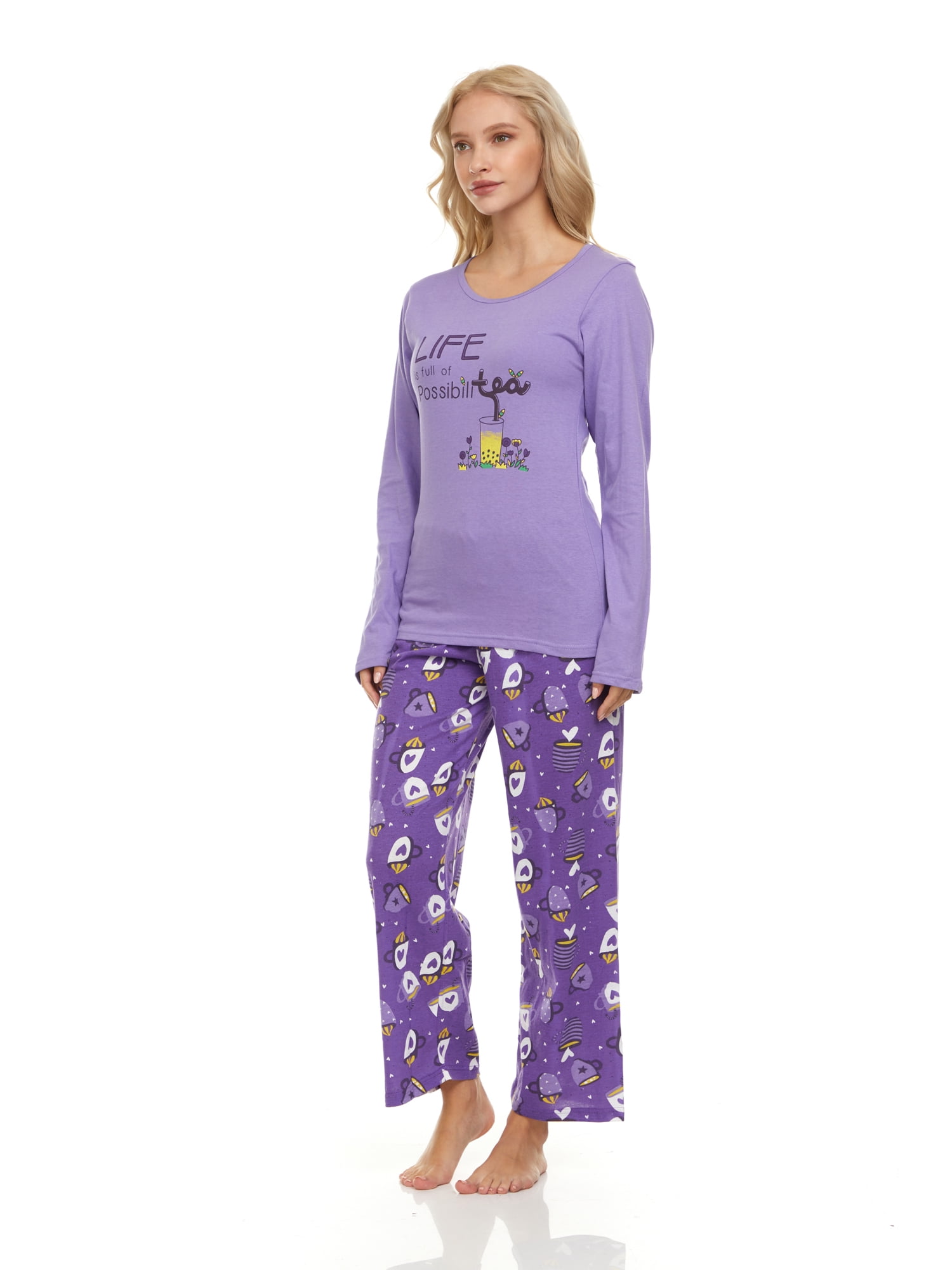 Lati Fashion 100 Cotton Women Pajamas Set Pants and Top Long Sleeve, 2Piece Female Pajamas Set