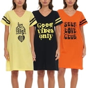 Lati Fashion 3 Pack Womens Nightgowns Soft Cotton Sleepwear Short Sleeve Nightshirts Comfy Pajama Dresses Ladies Loungewear Sleep Shirts Size S-3X