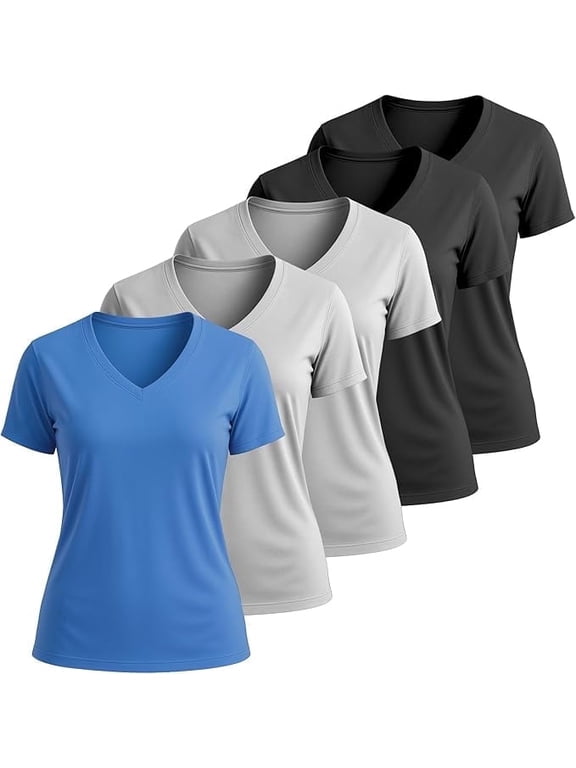 5 Pack Dry Fit Shirts for Women Workout Tops Short Sleeve V Neck Womens T Shirts for Yoga Running Pilates S-3X
