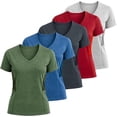 thumbnail image 1 of Lati Fashion 5 Pack Dry Fit Shirts for Women Workout Tops Short Sleeve V Neck Womens T Shirts for Yoga Running Pilates S-3X, 1 of 6