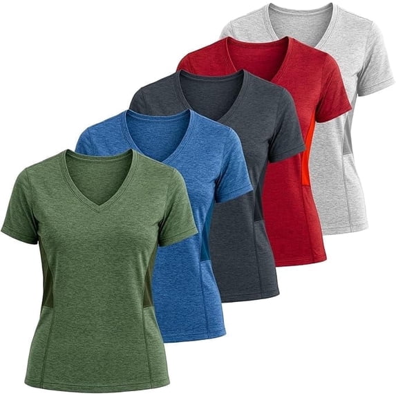 Lati Fashion 5 Pack Dry Fit Shirts for Women Workout Tops Short Sleeve V Neck Womens T Shirts for Yoga Running Pilates S-3X