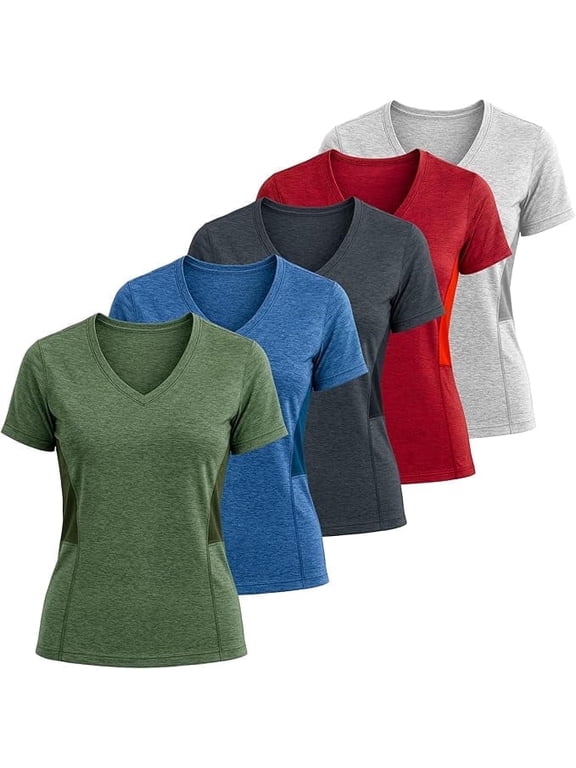 5 Pack Dry Fit Shirts for Women Workout Tops Short Sleeve V Neck Womens T Shirts for Yoga Running Pilates S-3X