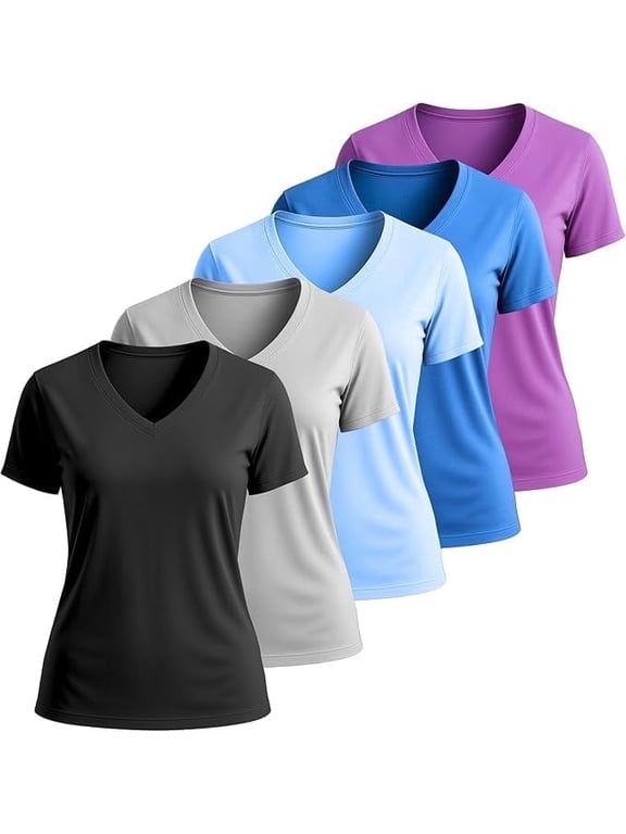5 Pack Dry Fit Shirts for Women Workout Tops Short Sleeve V Neck Womens T Shirts for Yoga Running Pilates S-3X