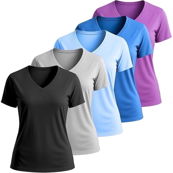 Lati Fashion 5 Pack Dry Fit Shirts for Women Workout Tops Short Sleeve V Neck Womens T Shirts for Yoga Running Pilates S-3X