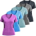 thumbnail image 1 of Lati Fashion 5 Pack Dry Fit Shirts for Women Workout Tops Short Sleeve V Neck Womens T Shirts for Yoga Running Pilates S-3X, 1 of 6