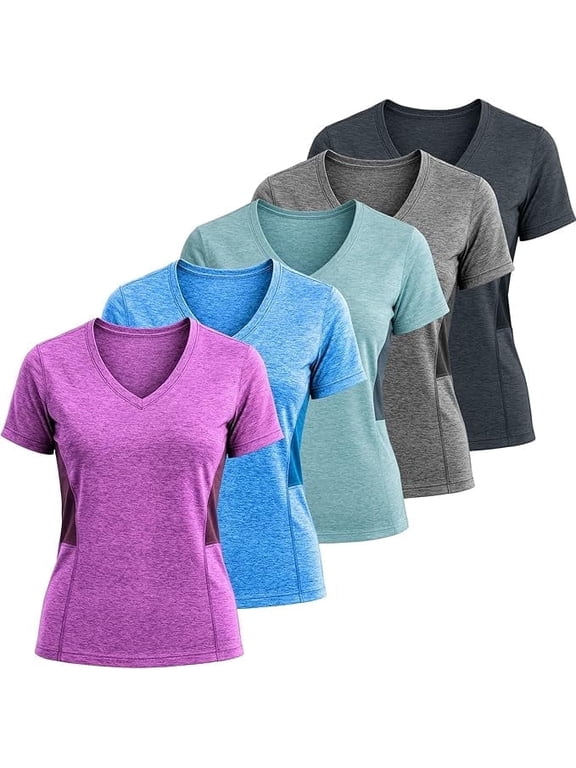5 Pack Dry Fit Shirts for Women Workout Tops Short Sleeve V Neck Womens T Shirts for Yoga Running Pilates S-3X